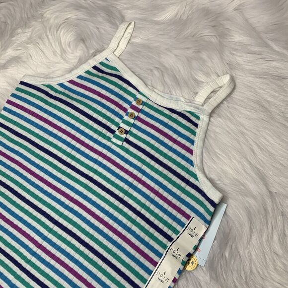 Colorful Striped Tank Top with Button Neckline and Lettuce Style Bottom Hem - Picture 2 of 5